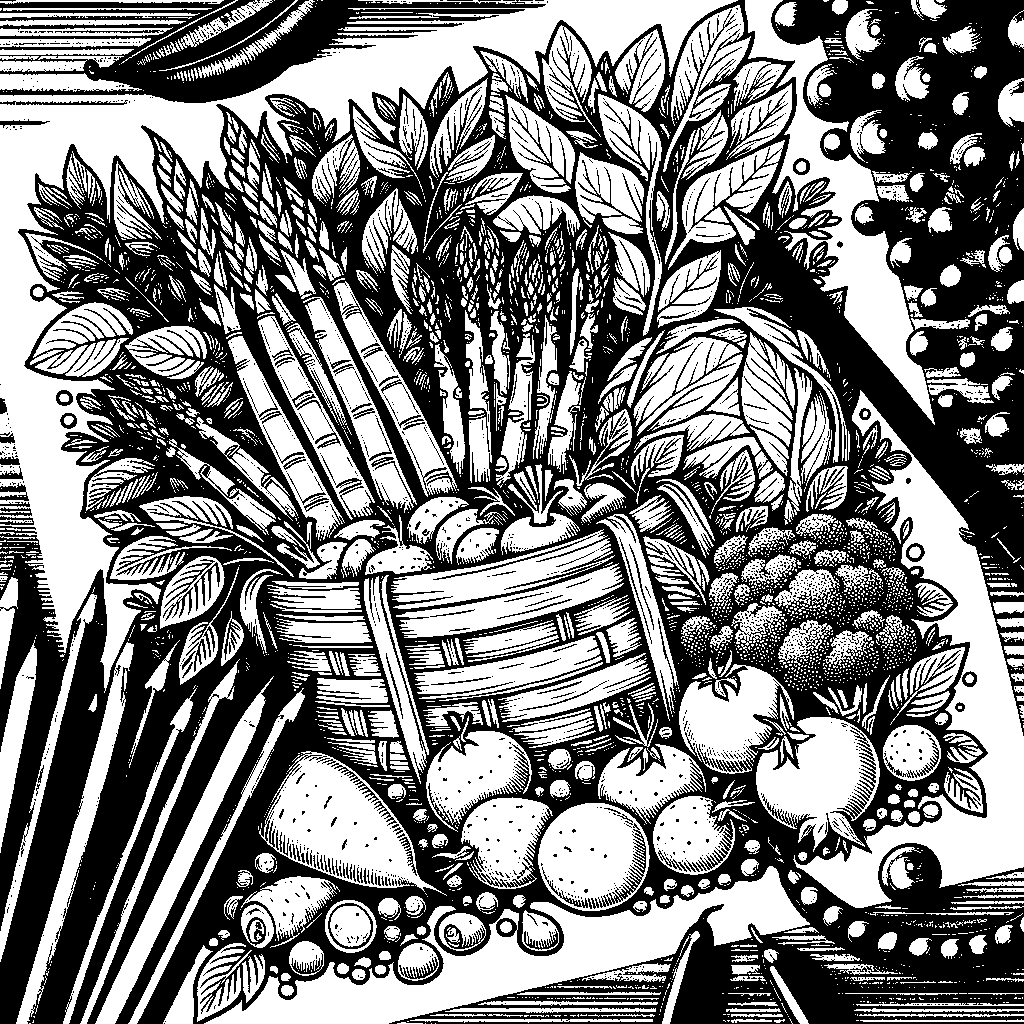 A Freshly Harvested Spring Vegetable Garden With Peas, Asparagus, And Radishes