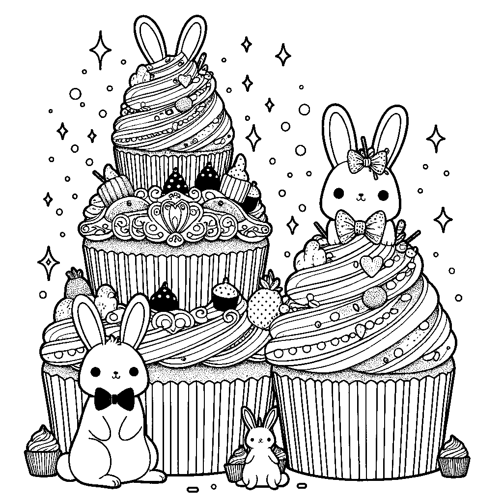 A Tower Of Pastel-frosted Easter Cupcakes Decorated With Mini Bunnies And Sprinkles