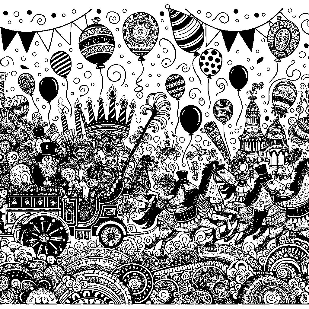 A Birthday Parade With Balloons And Confetti