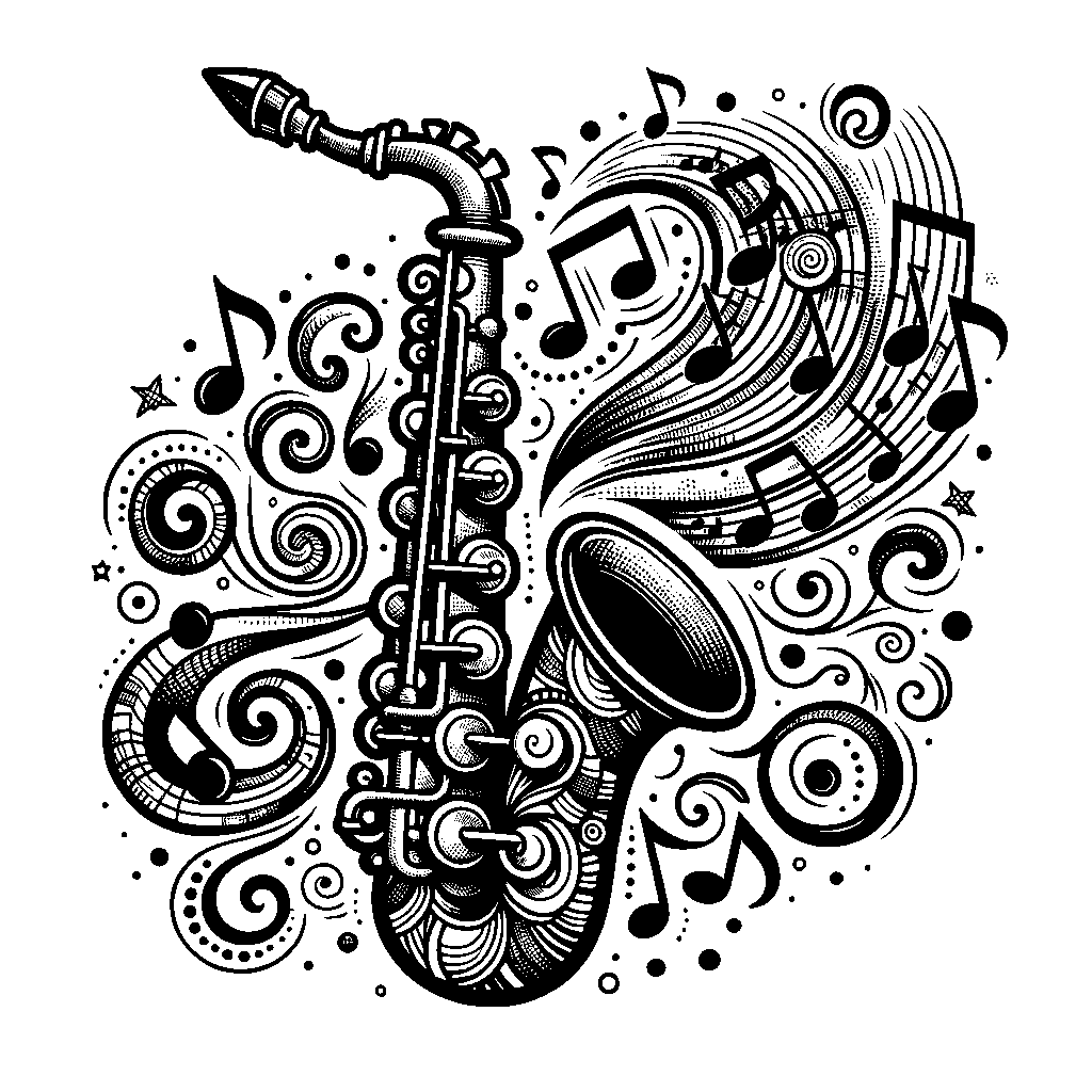A Saxophone With Music Notes Swirling Out