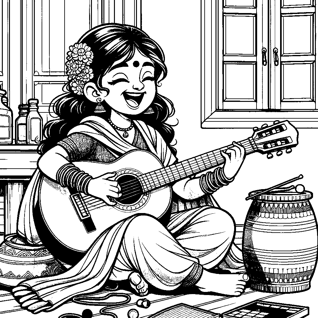 A Child Playing An Acoustic Guitar