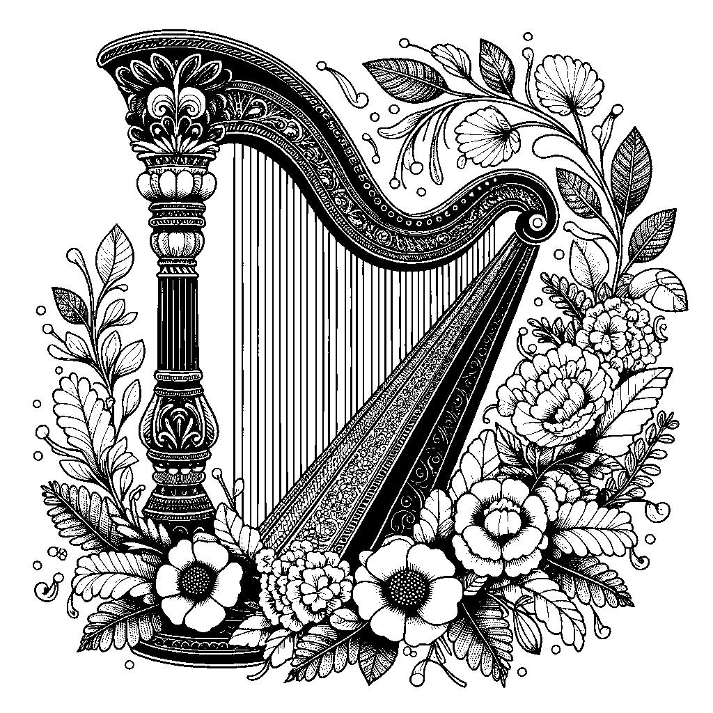 A Harp Decorated With Flowers