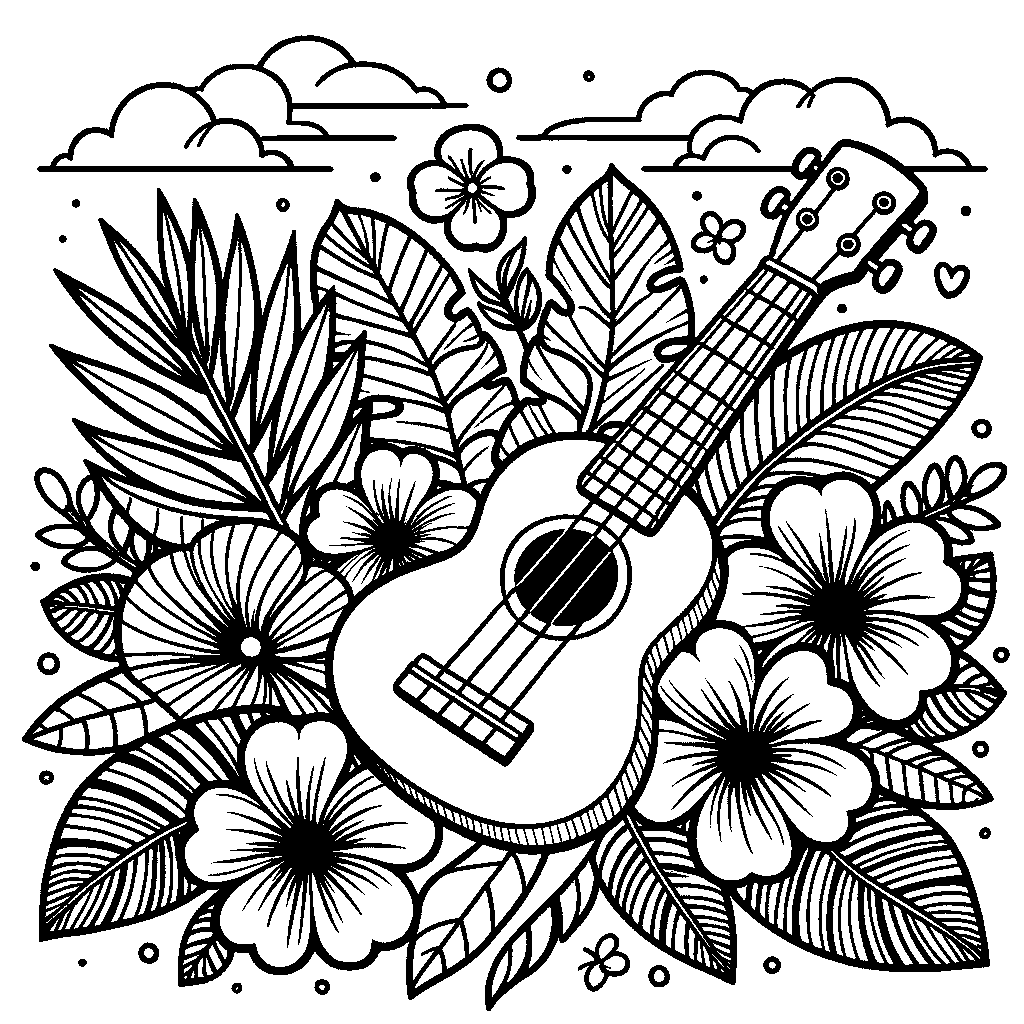 A Ukulele With Tropical Flowers