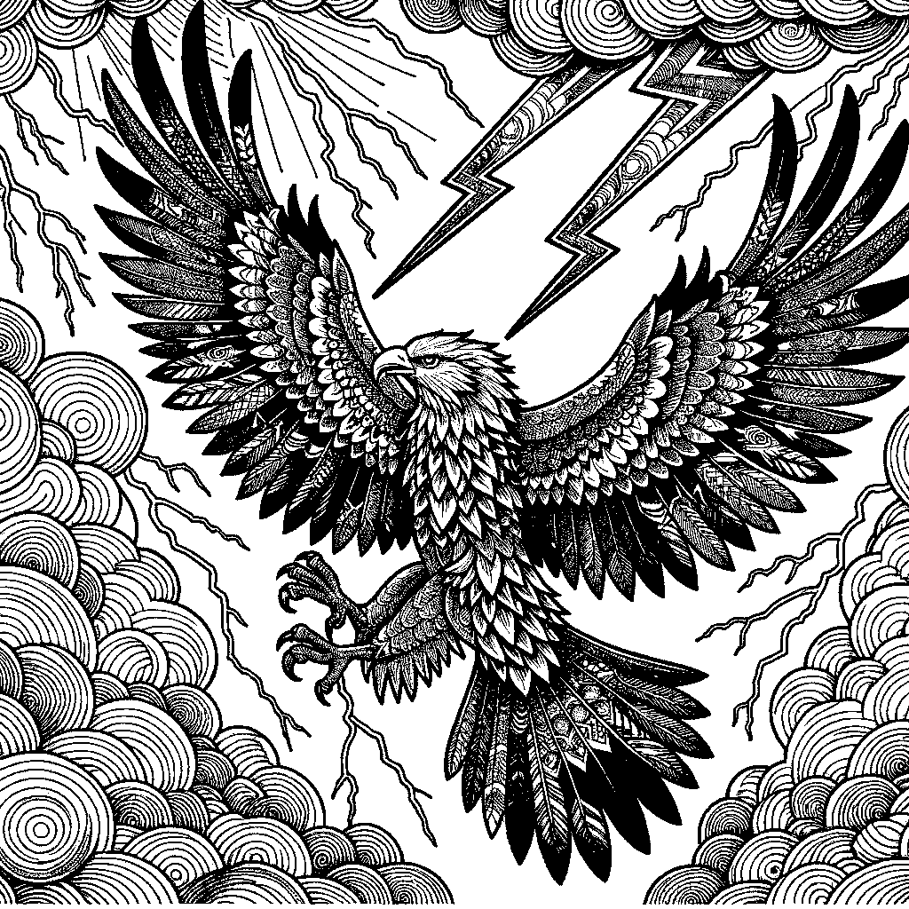 A Majestic Thunderbird Soaring Through Storm Clouds With Lightning Around Its Wings