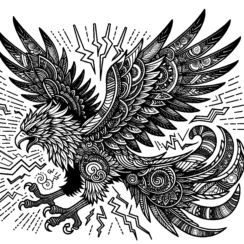 A Thunderbird With Lightning Bolts Around Its Wings