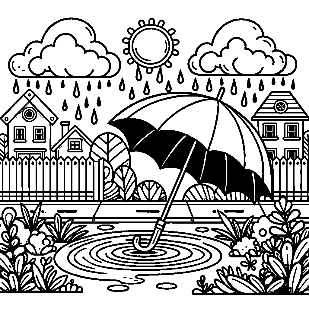 A Rainy Day With Puddles And Umbrella