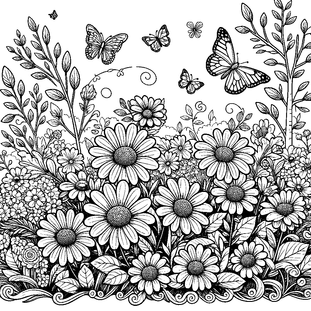 Spring Flowers Blooming With Butterflies