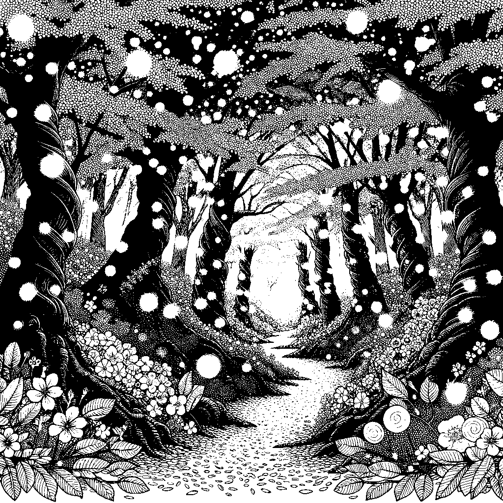 A Magical Forest Path Covered In Fallen Cherry Blossom Petals With Fireflies Glowing