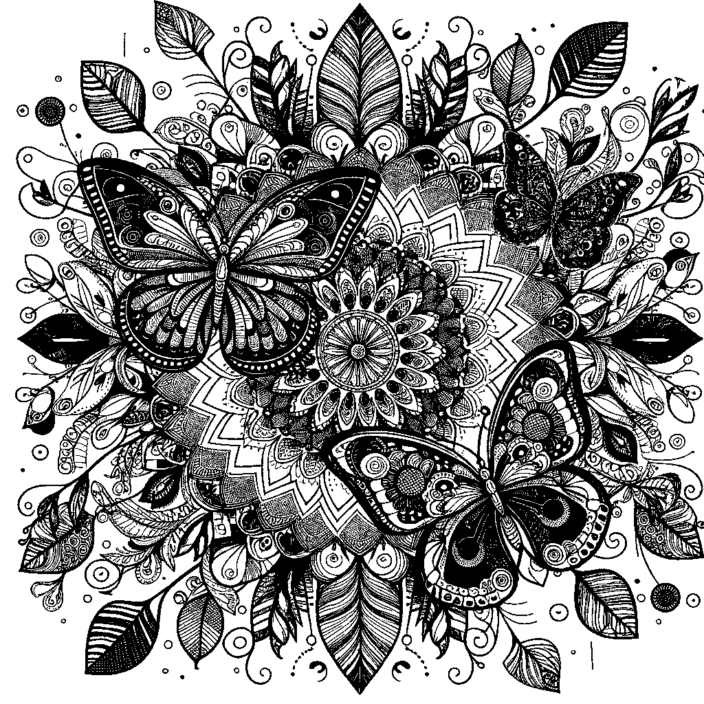 A Nature Mandala With Butterflies And Vines