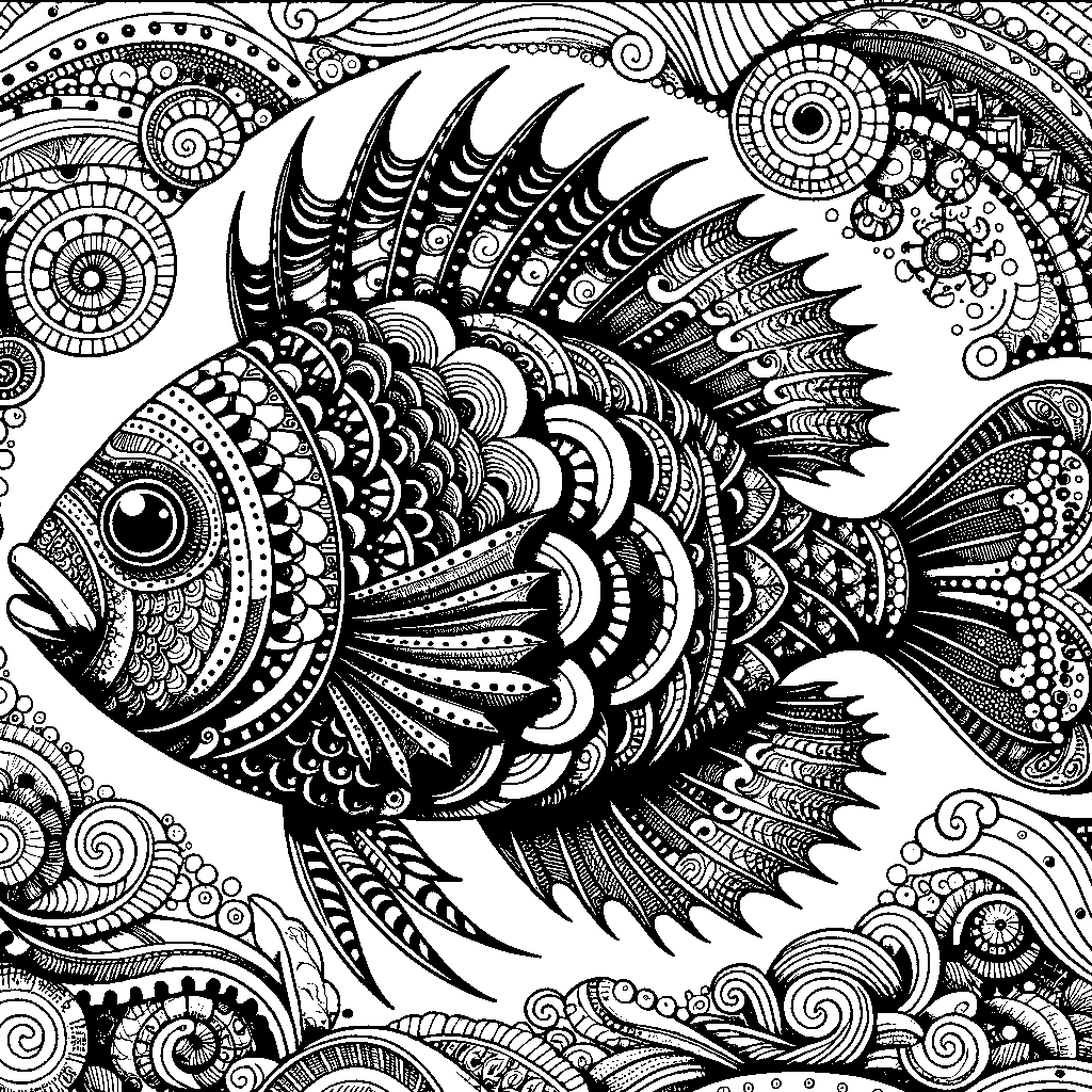 A Zentangle Fish With Scale Patterns And Swirls
