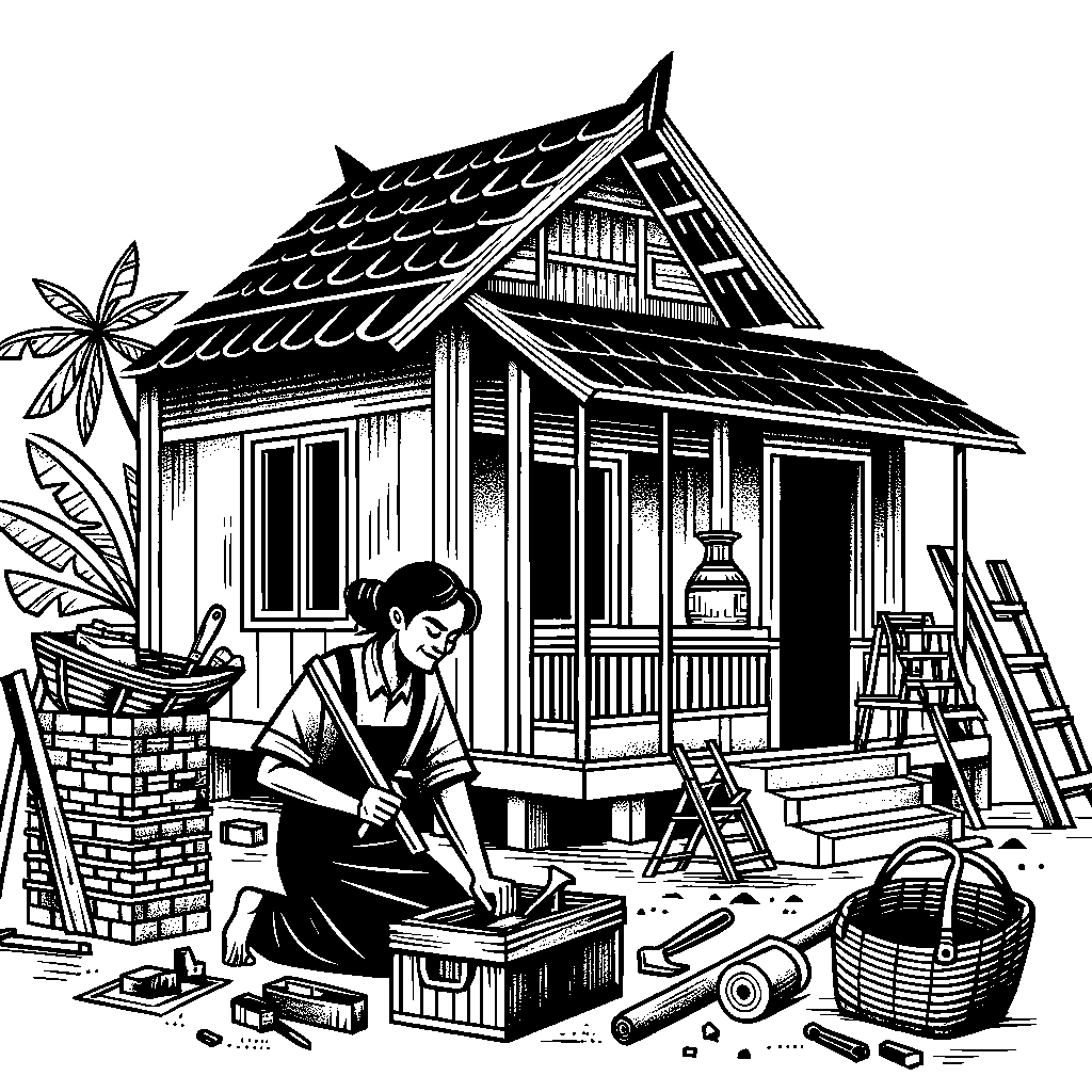 A Construction Worker Building A House With Tools