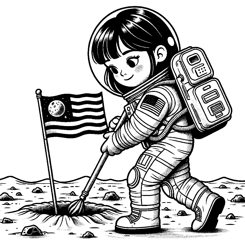 An Astronaut Planting A Flag On The Moon