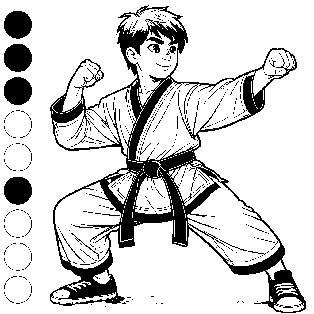 A Child Doing Karate With A Black Belt