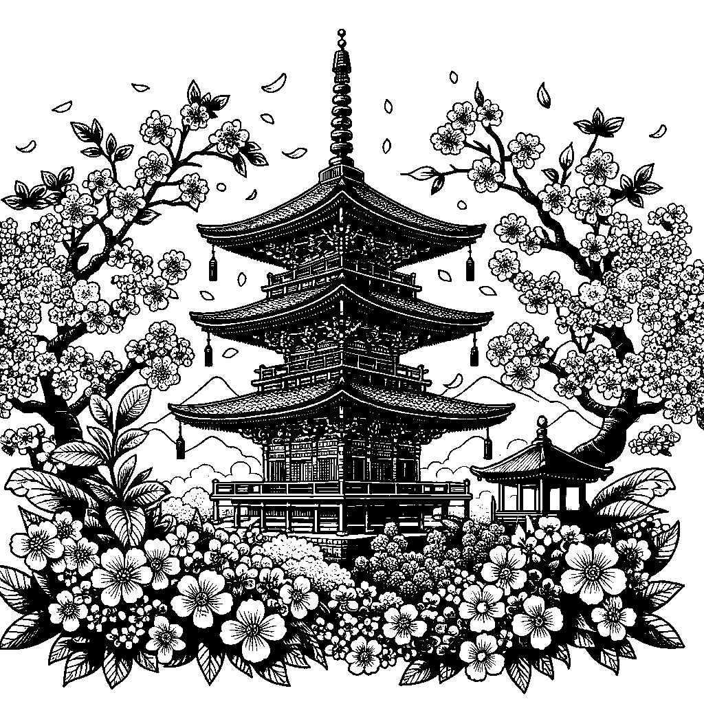 A Japanese Pagoda With Cherry Blossoms