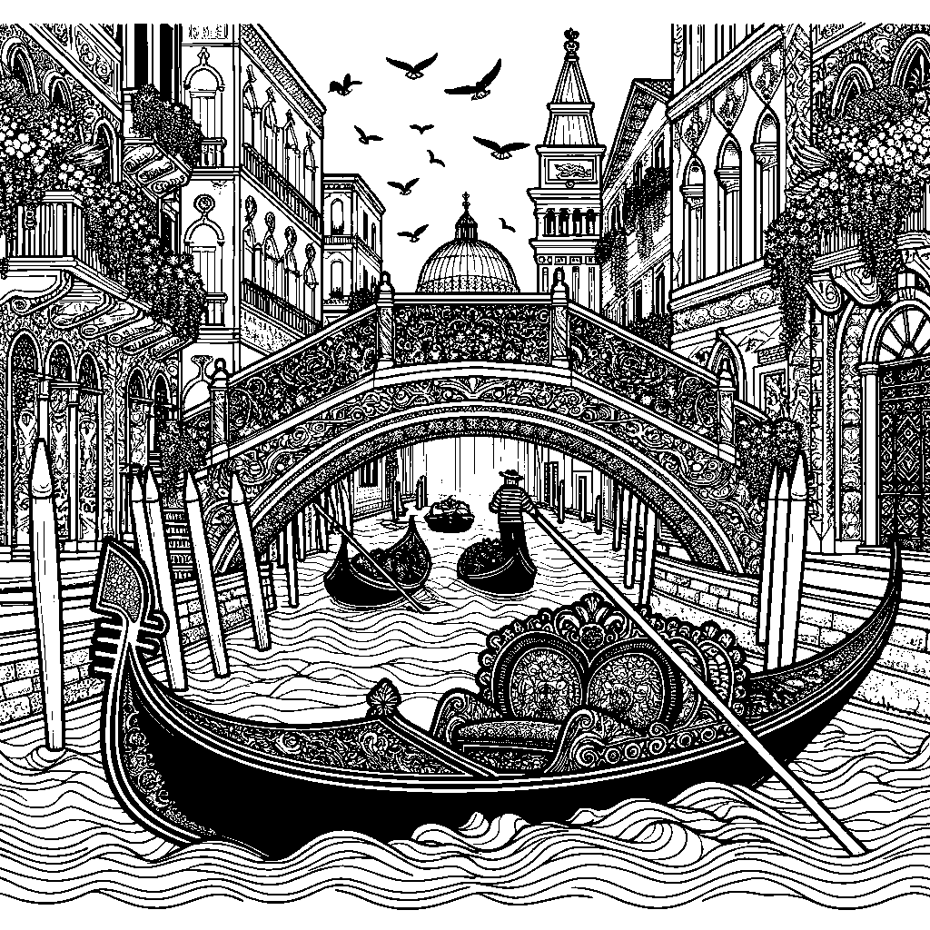 A Venetian Canal With A Gondola And Bridge