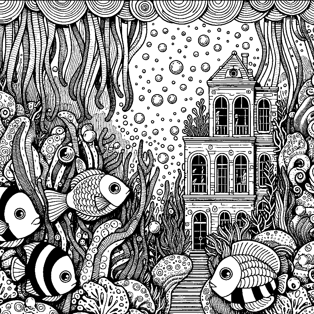 A Colorful Coral Reef City With Fish Peering Out Of Windows And Seaweed Streets