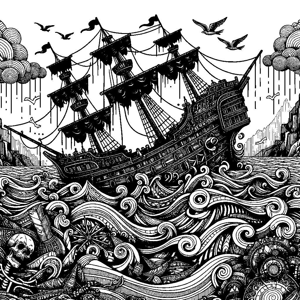 A Sunken Pirate Ship Underwater