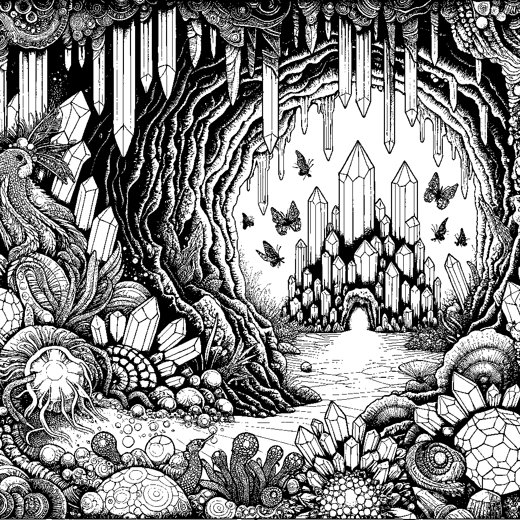 An Underwater Cave With Glowing Crystals