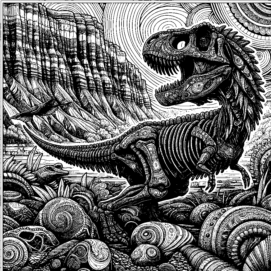 A Fossil Skeleton Of A Dinosaur In Rock Layers