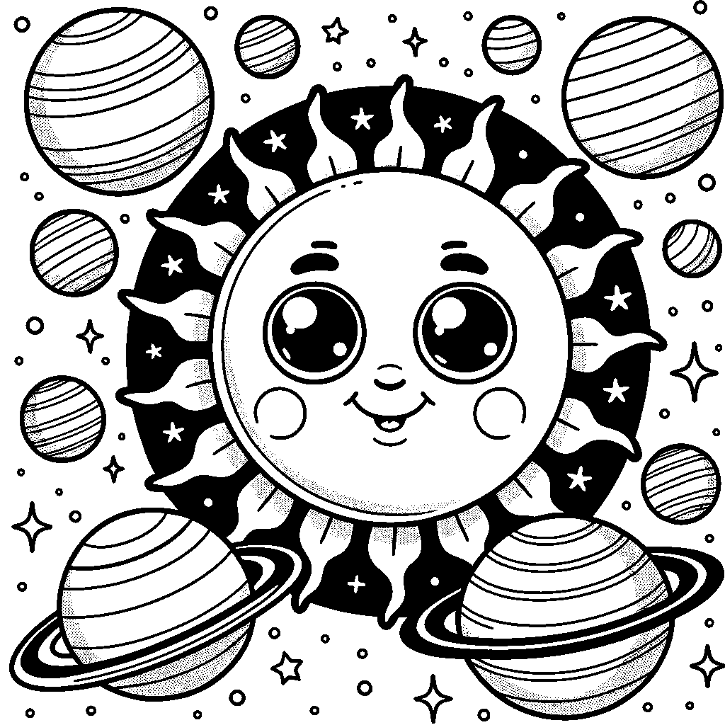 A Friendly Sun With Planets Orbiting Around It