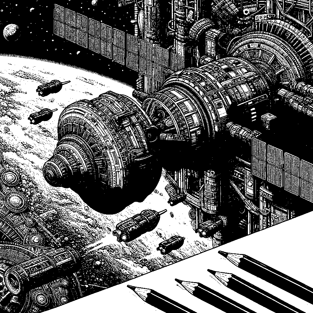 A Space Station Orbiting Earth