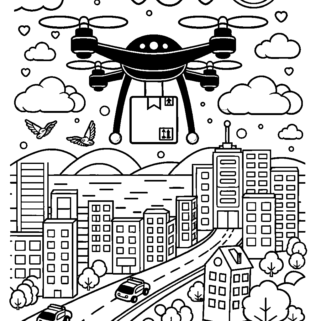 A Drone Flying Over A City Delivering A Package