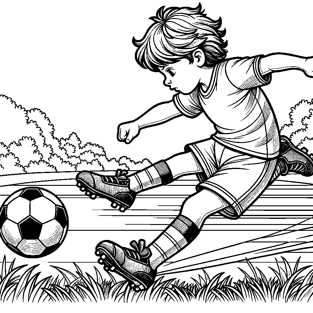 A Child Kicking A Soccer Ball On A Field