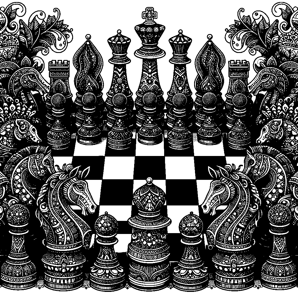 A Chess Board With Decorated Pieces