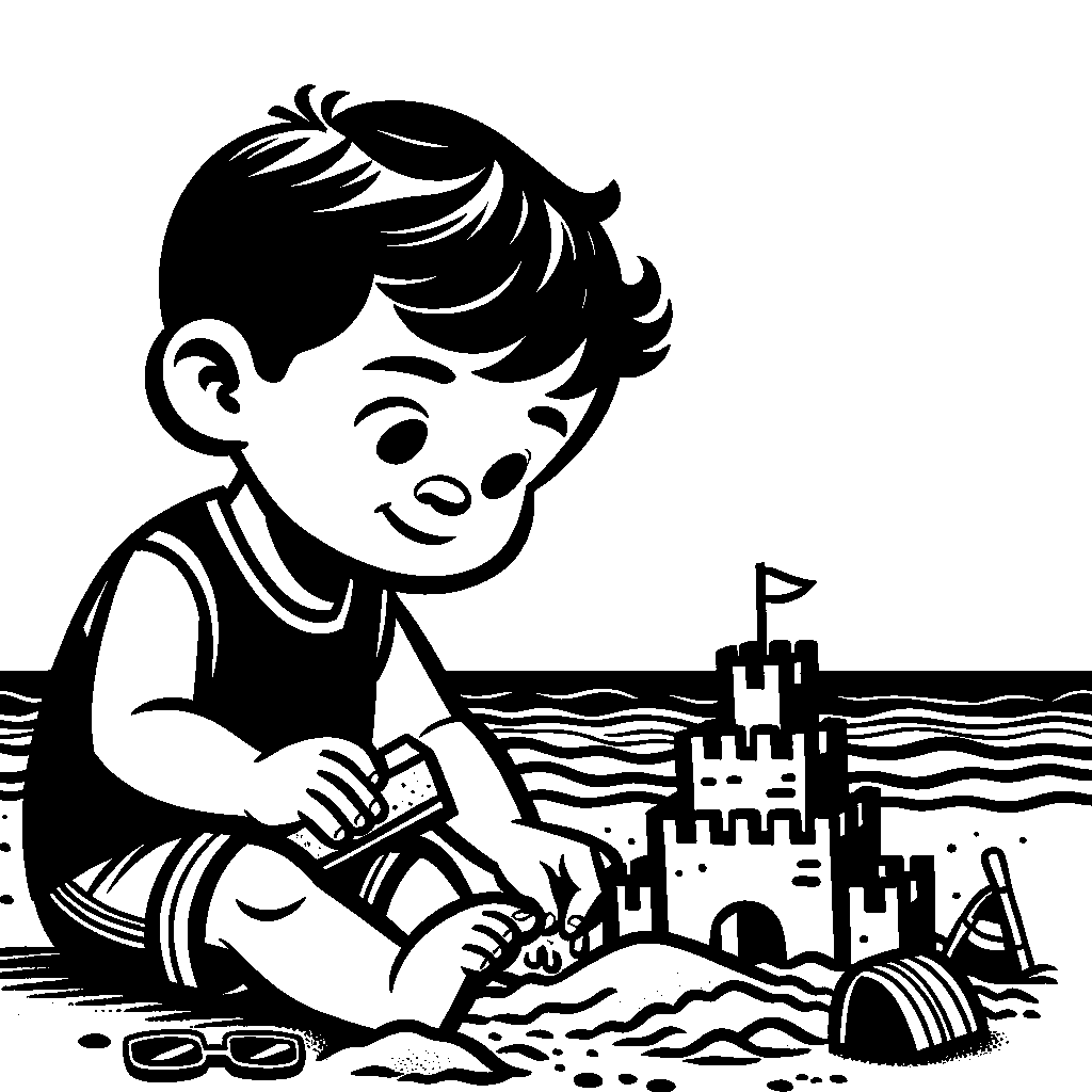 A Child Building A Sandcastle At The Beach