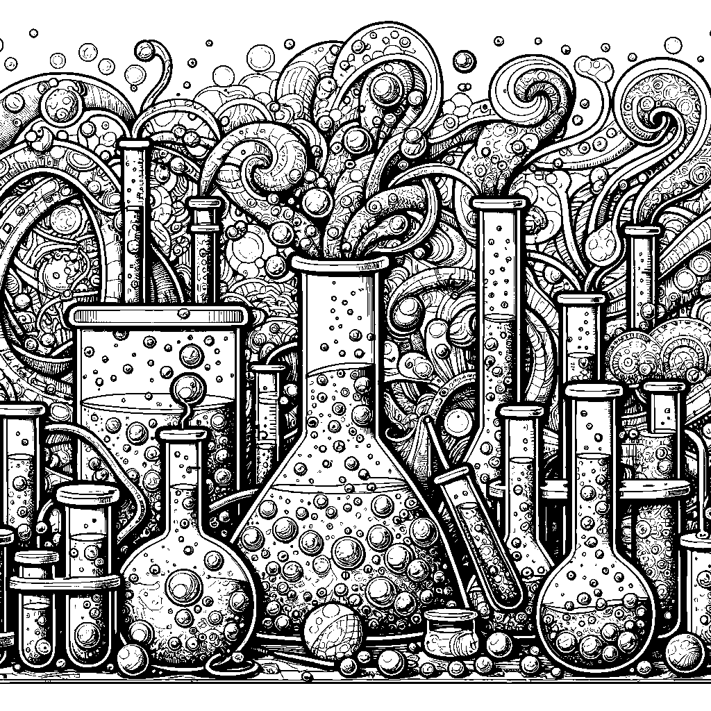 Bubbling Beakers And Test Tubes In A Lab