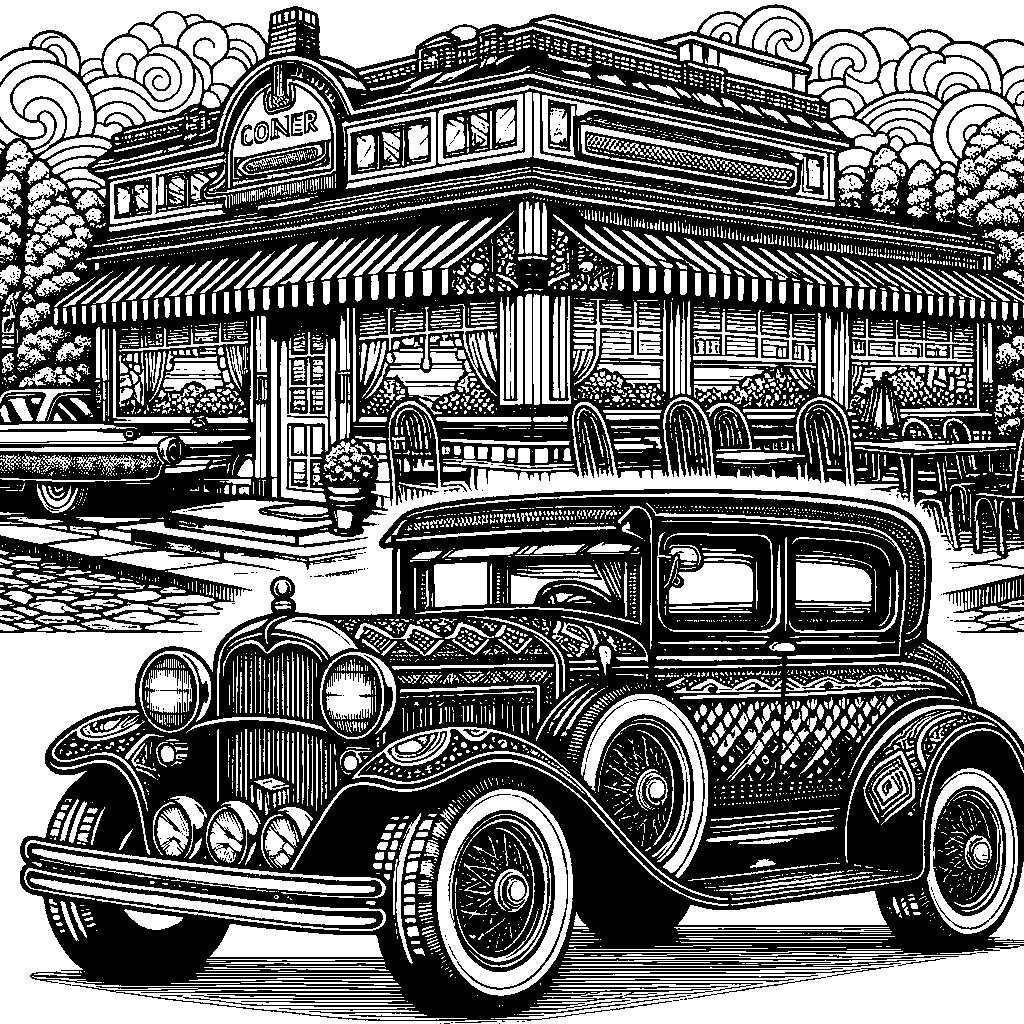 A Vintage Car Parked In Front Of A Diner