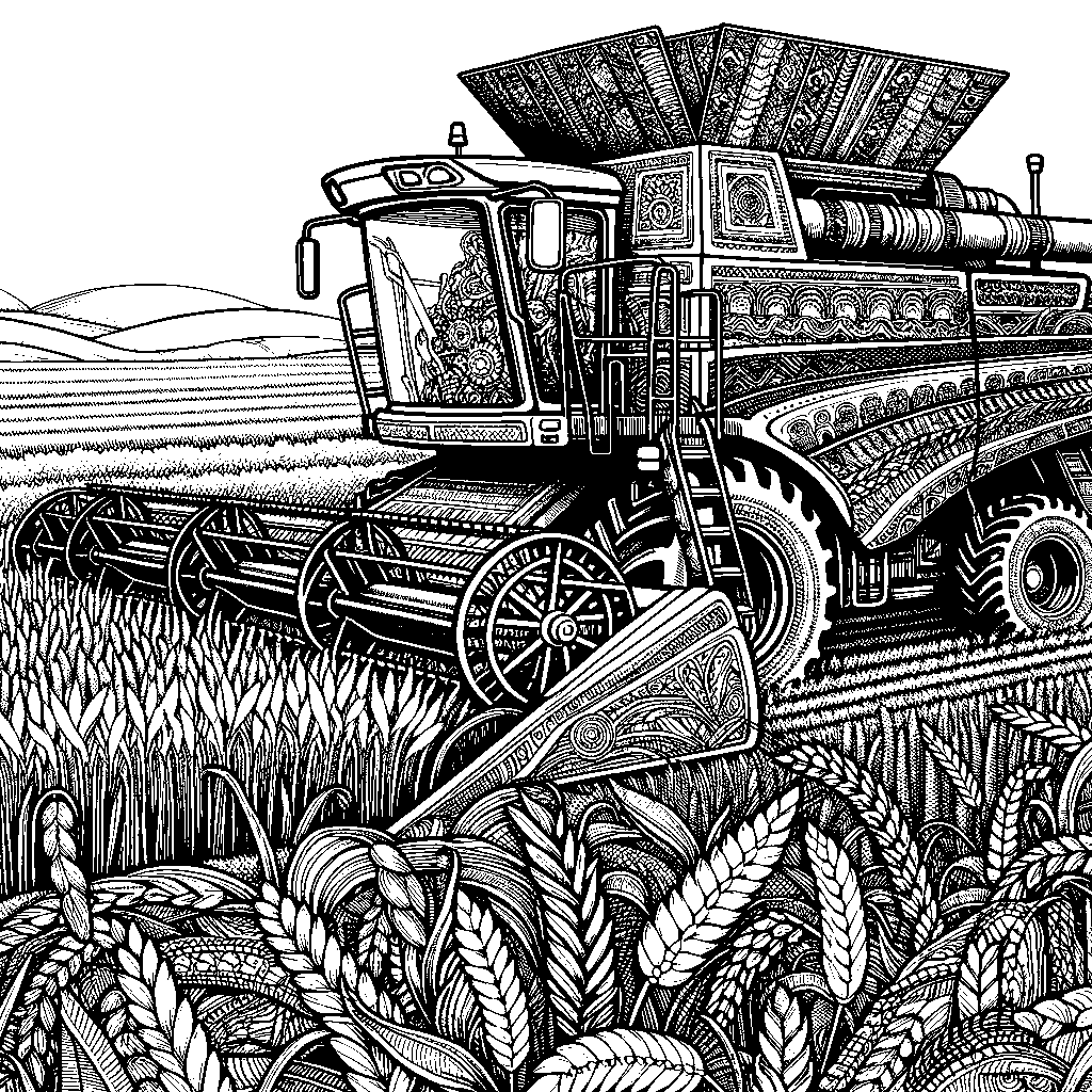 A Combine Harvester In A Wheat Field