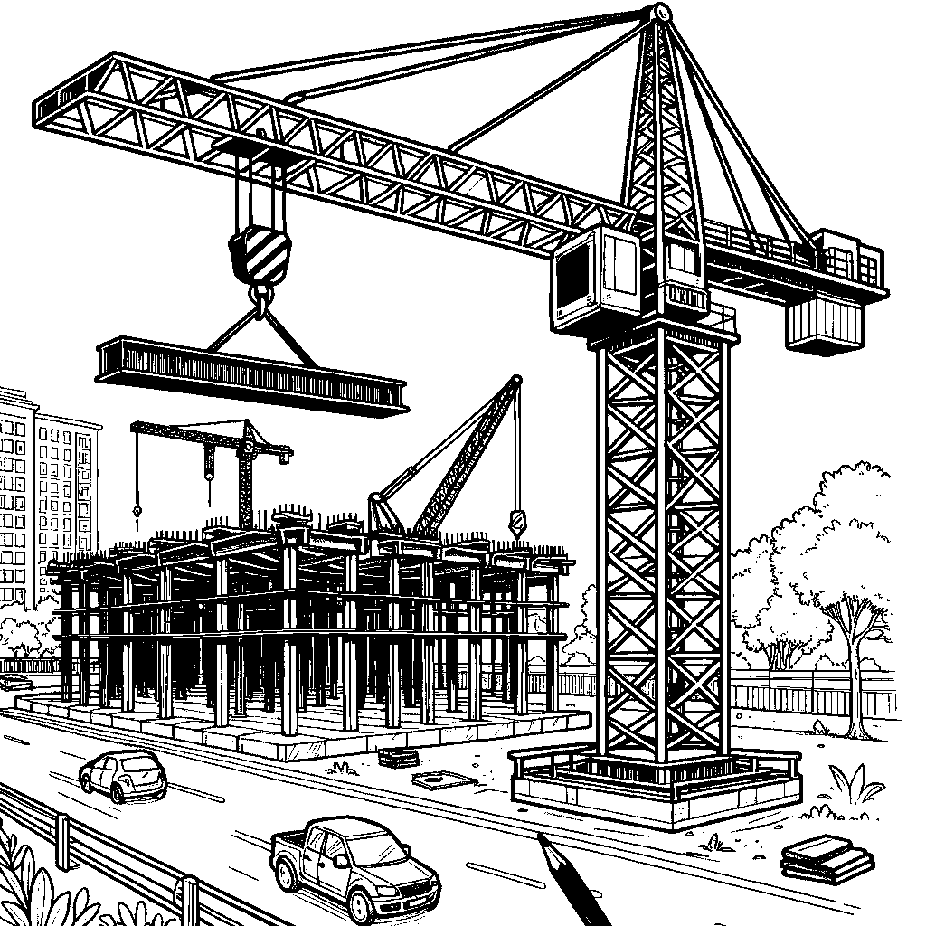 A Crane Lifting A Steel Beam On A Construction Site
