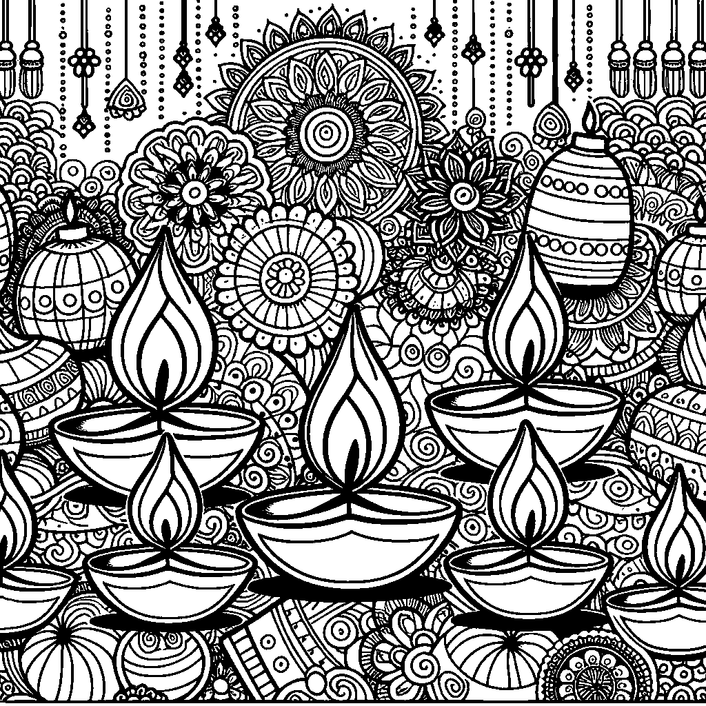 Diwali Oil Lamps (diyas) Arranged In A Pattern