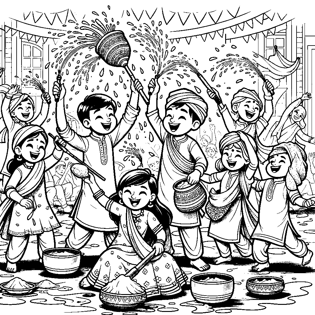 Holi Festival With Children Throwing Colors