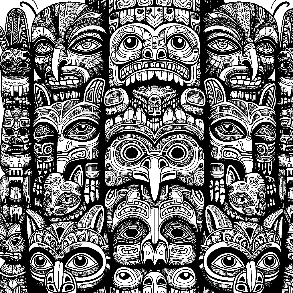 A Totem Pole With Animal Faces