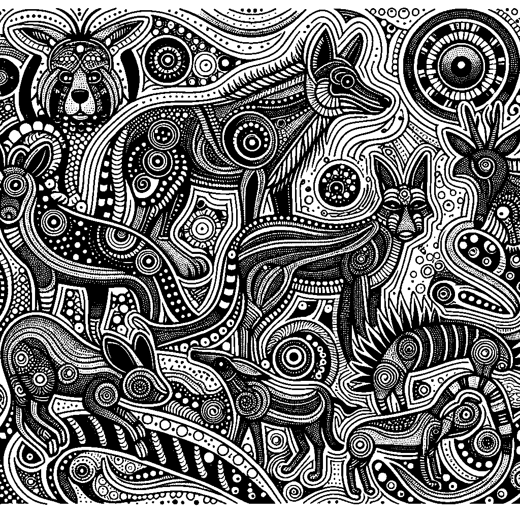 An Aboriginal Dot Art Pattern Of Animals