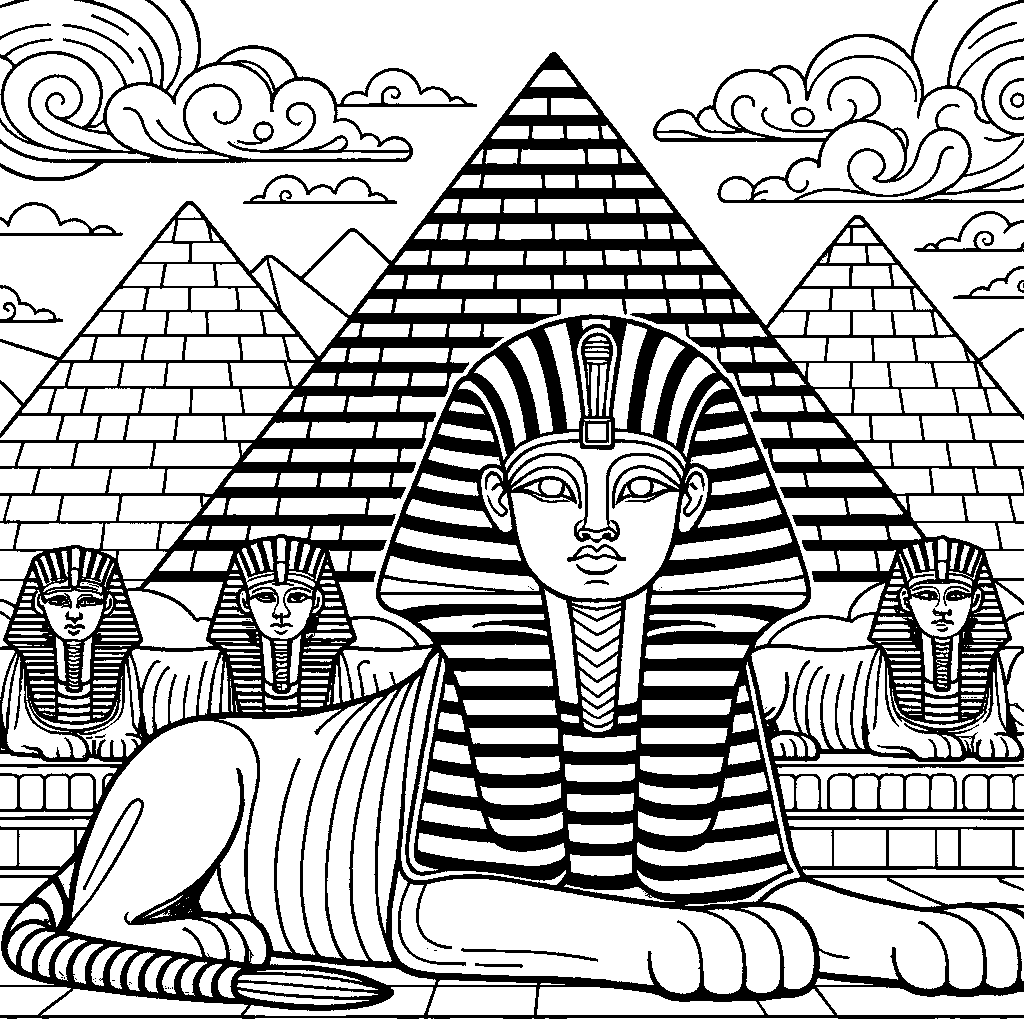 Egyptian Pyramids With A Sphinx
